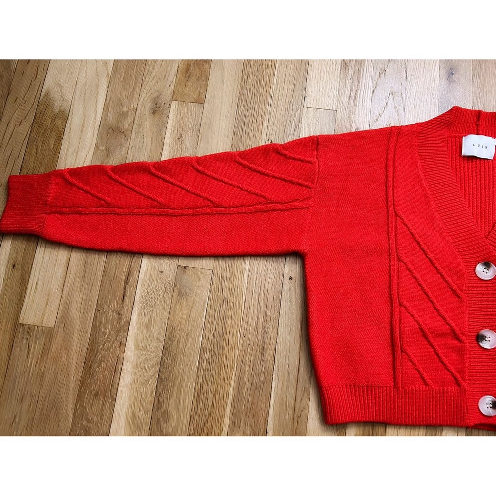 Lush Colorblock Red and Cream Cropped Button Cardigan - Picture 7 of 15